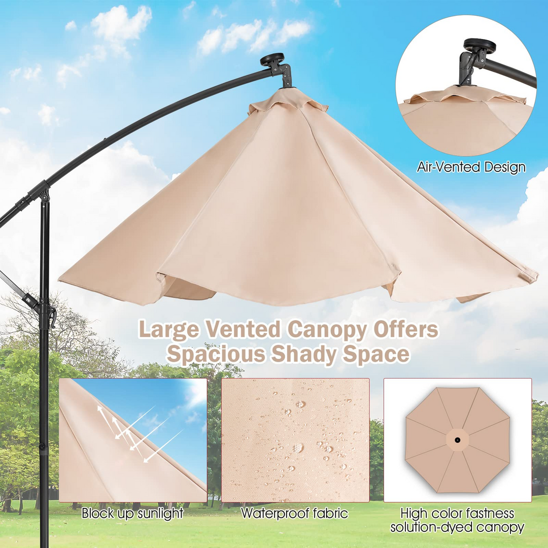 10 ft Pool Umbrellas with 32 LED Lights Solar Powered Offset Umbrella