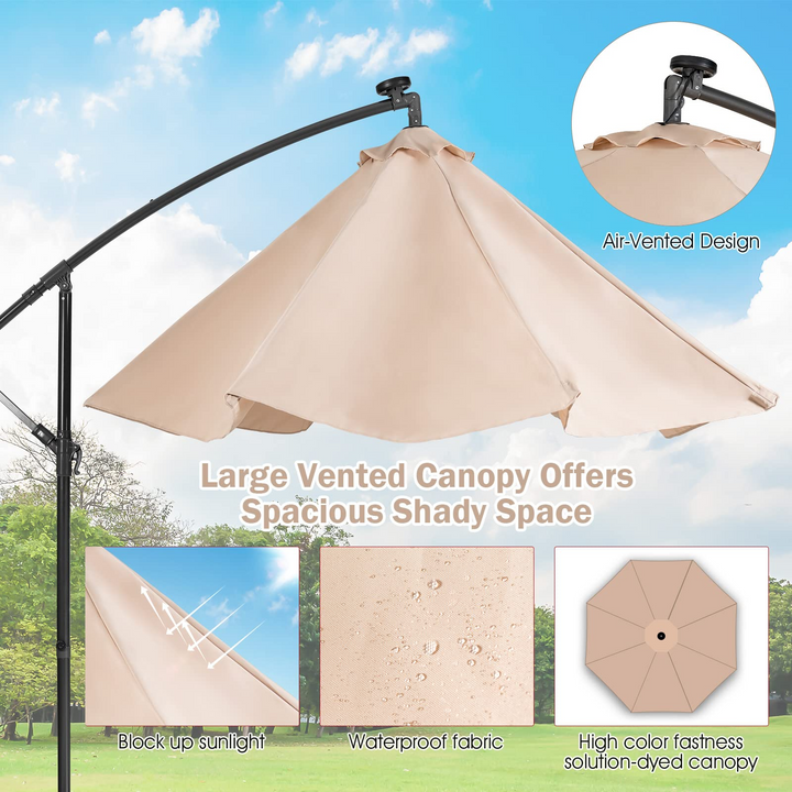 10 ft Pool Umbrellas with 32 LED Lights Solar Powered Offset Umbrella