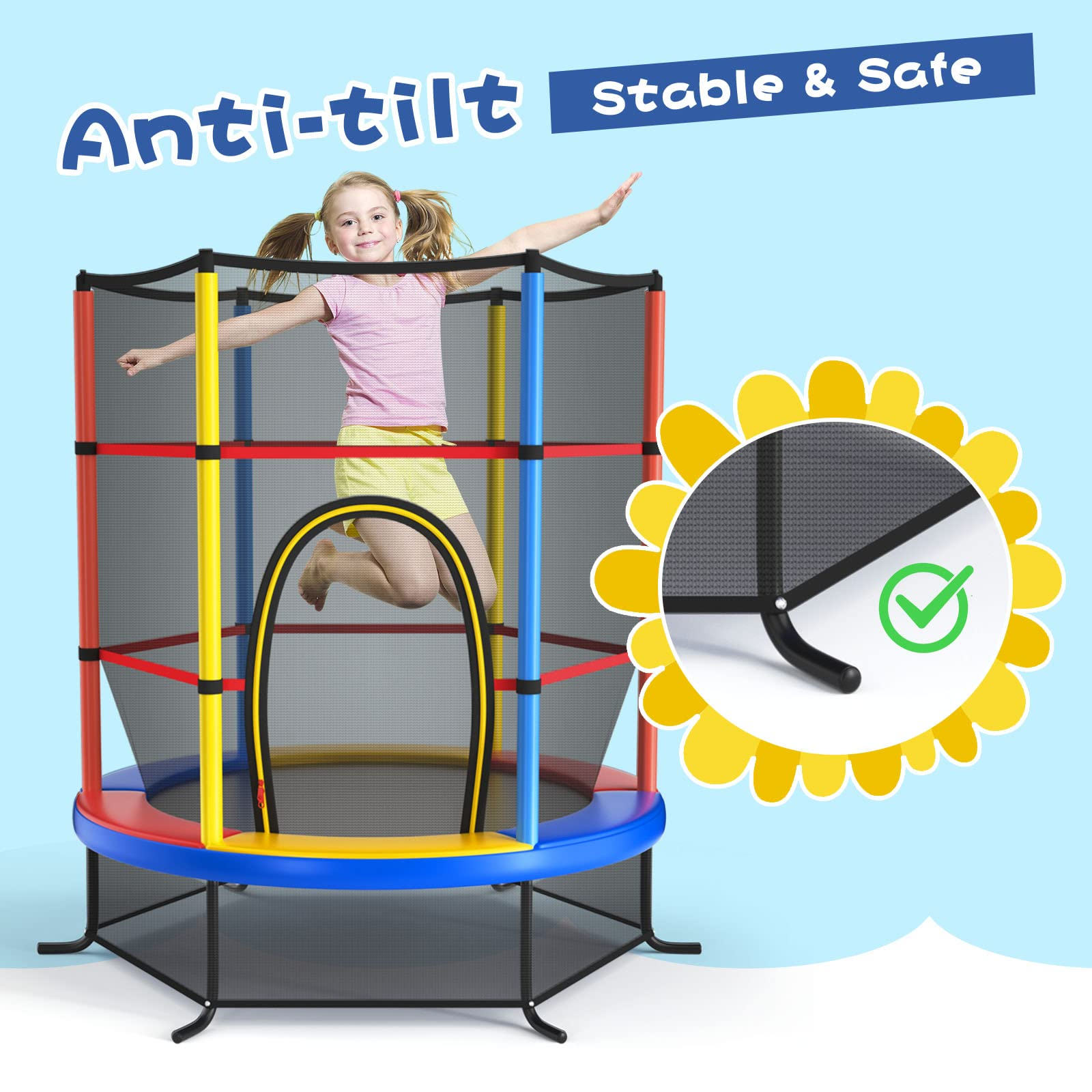 55" Kids Trampoline with Safety Enclosure Net - Giantex
