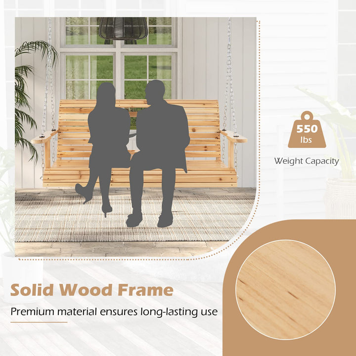 Giantex Outdoor Hanging Porch Swing - 2-Seat Wood Swing Bench