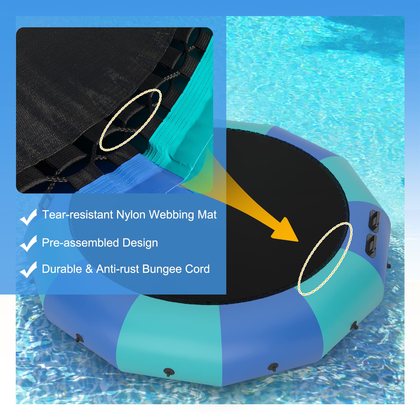 Giantex 10Ft 12Ft 15Ft Inflatable Water Trampoline, Floating Rebounder Trampoline with 500W Blower and 3-Step Rope Ladder