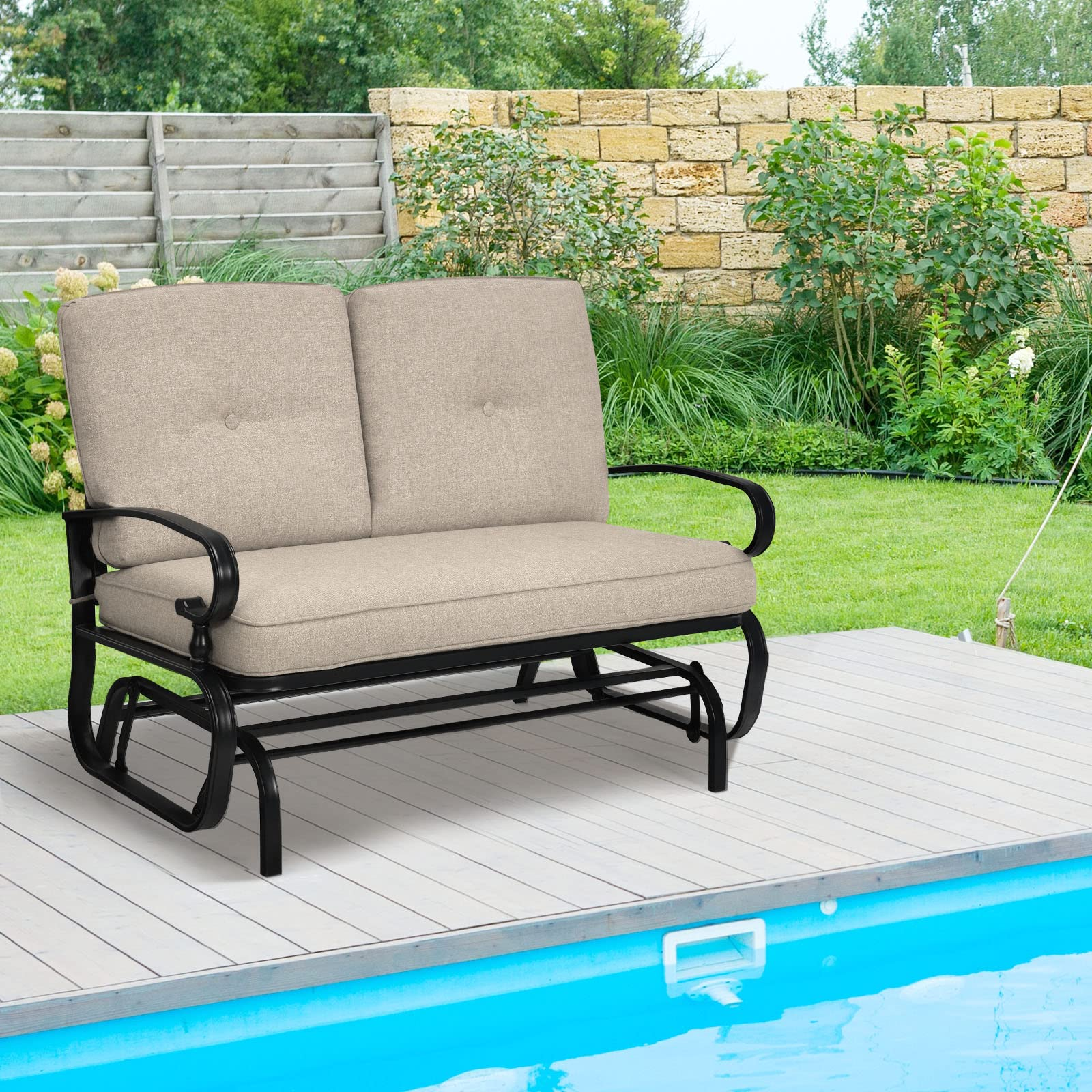 Giantex Outdoor Glider Bench Patio Loveseat with Cushions