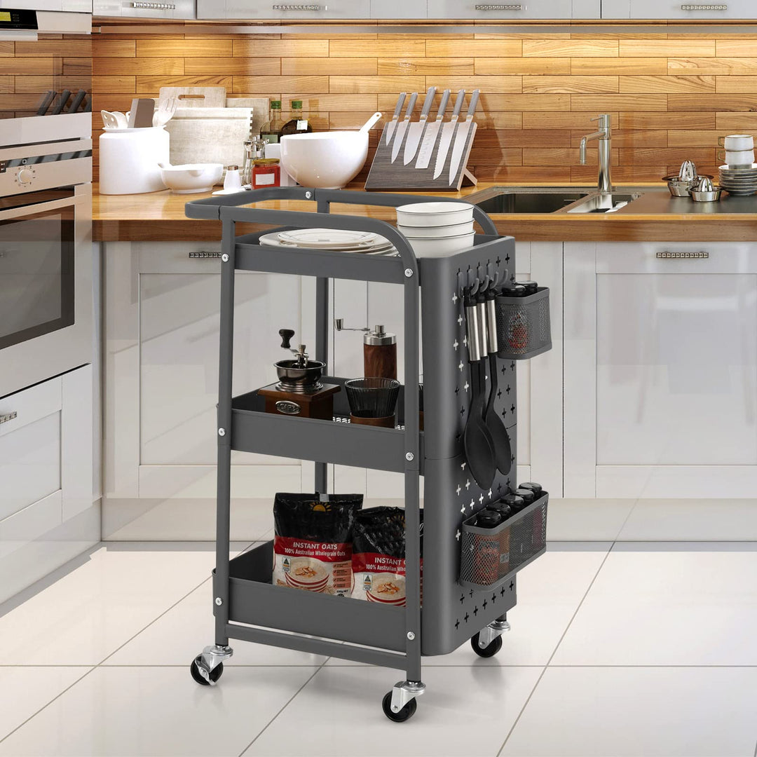 Giantex 3-Tier Utility Cart, Rolling Storage Organizer w/ Pegboards, 2 Mesh Baskets, 4 Hanging Hooks, Art Craft Trolley