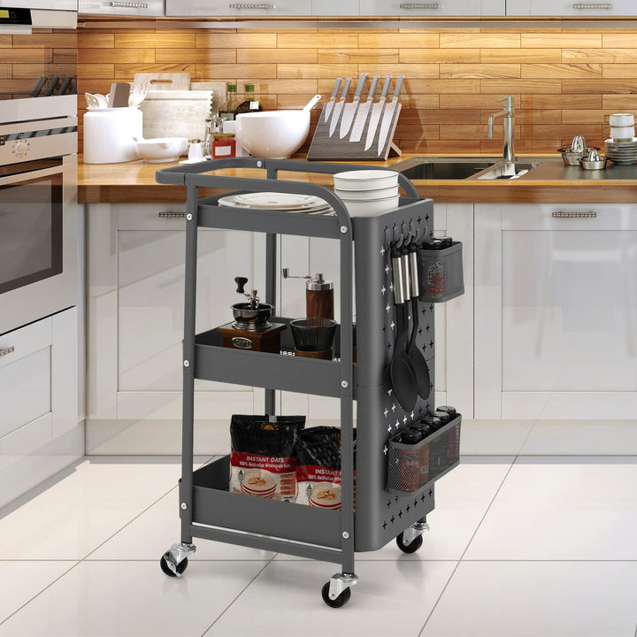Giantex 3-Tier Utility Cart, Rolling Storage Organizer w/ Pegboards, 2 Mesh Baskets, 4 Hanging Hooks, Art Craft Trolley