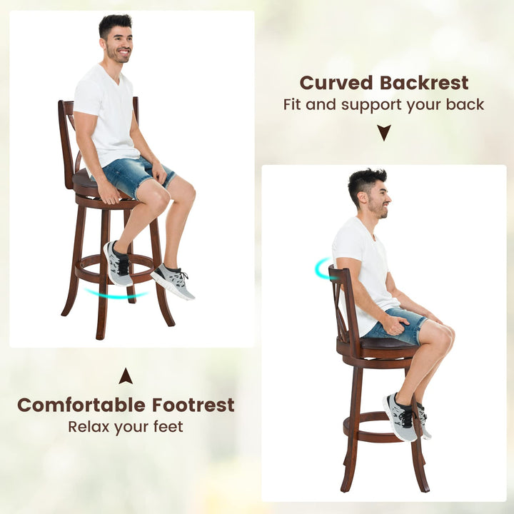 Giantex Brown Bar Stools PU Leather Cushioned Seat and Footrests, for Kitchen Island
