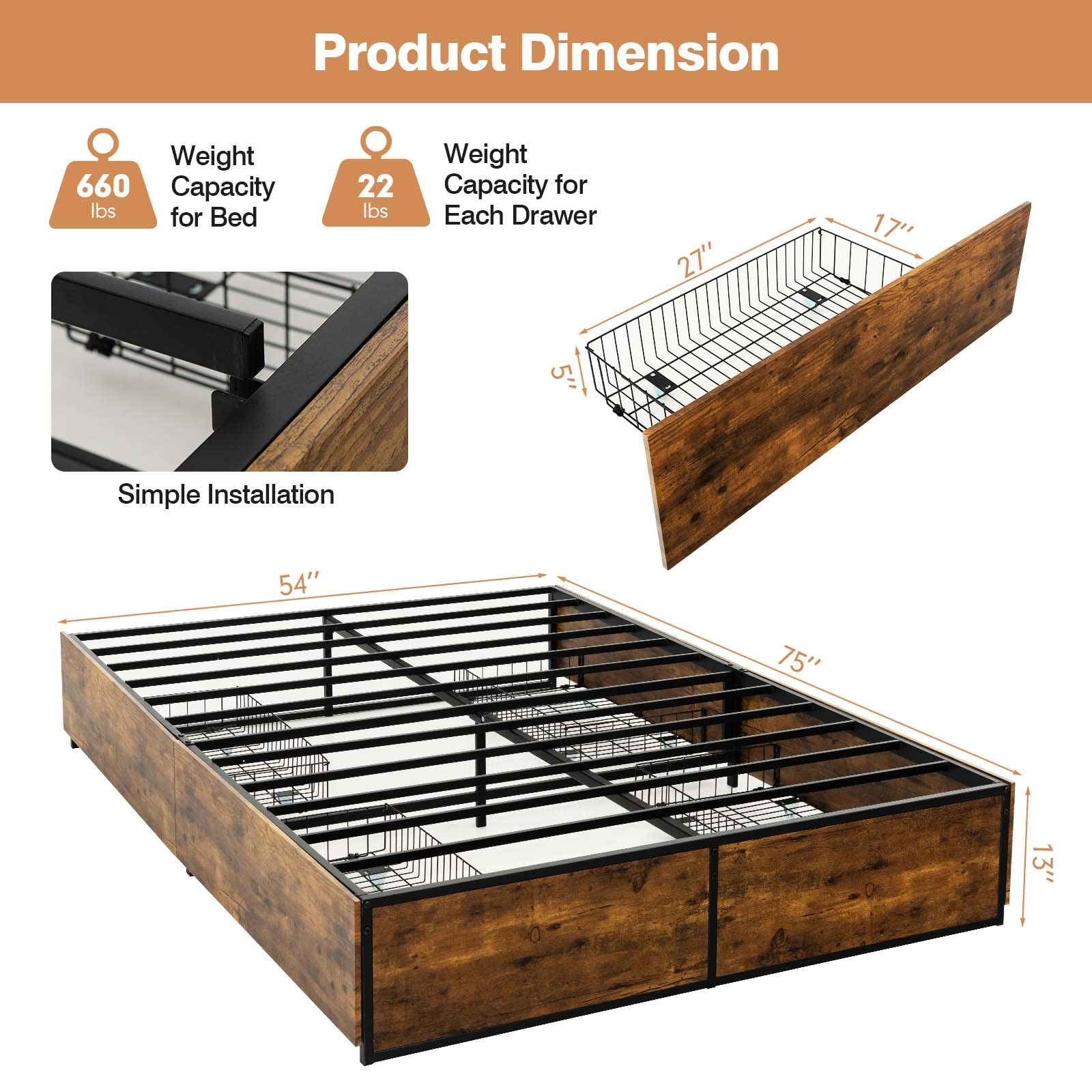 Giantex Metal Bed Frame with 4 Drawers