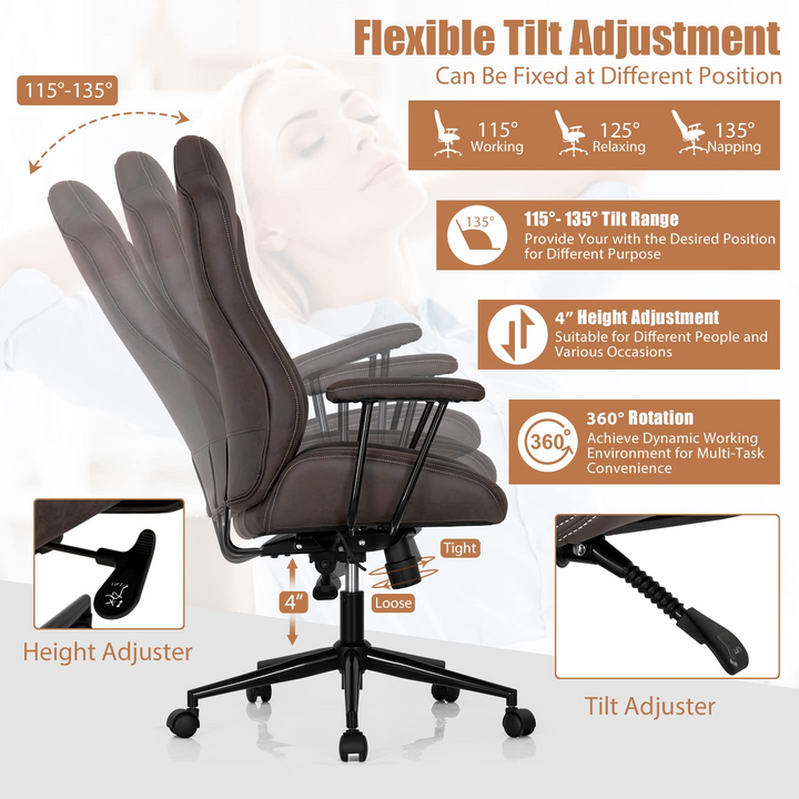 Ergonomic Leathaire Task Chair with Comfortable Padded Seat & Detachable Armrests