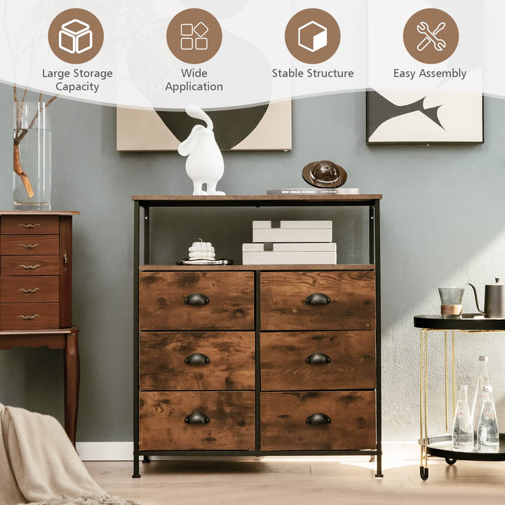 Giantex Fabric Dresser for Bedroom - Wide Storage Tower Chest of 6 Drawers