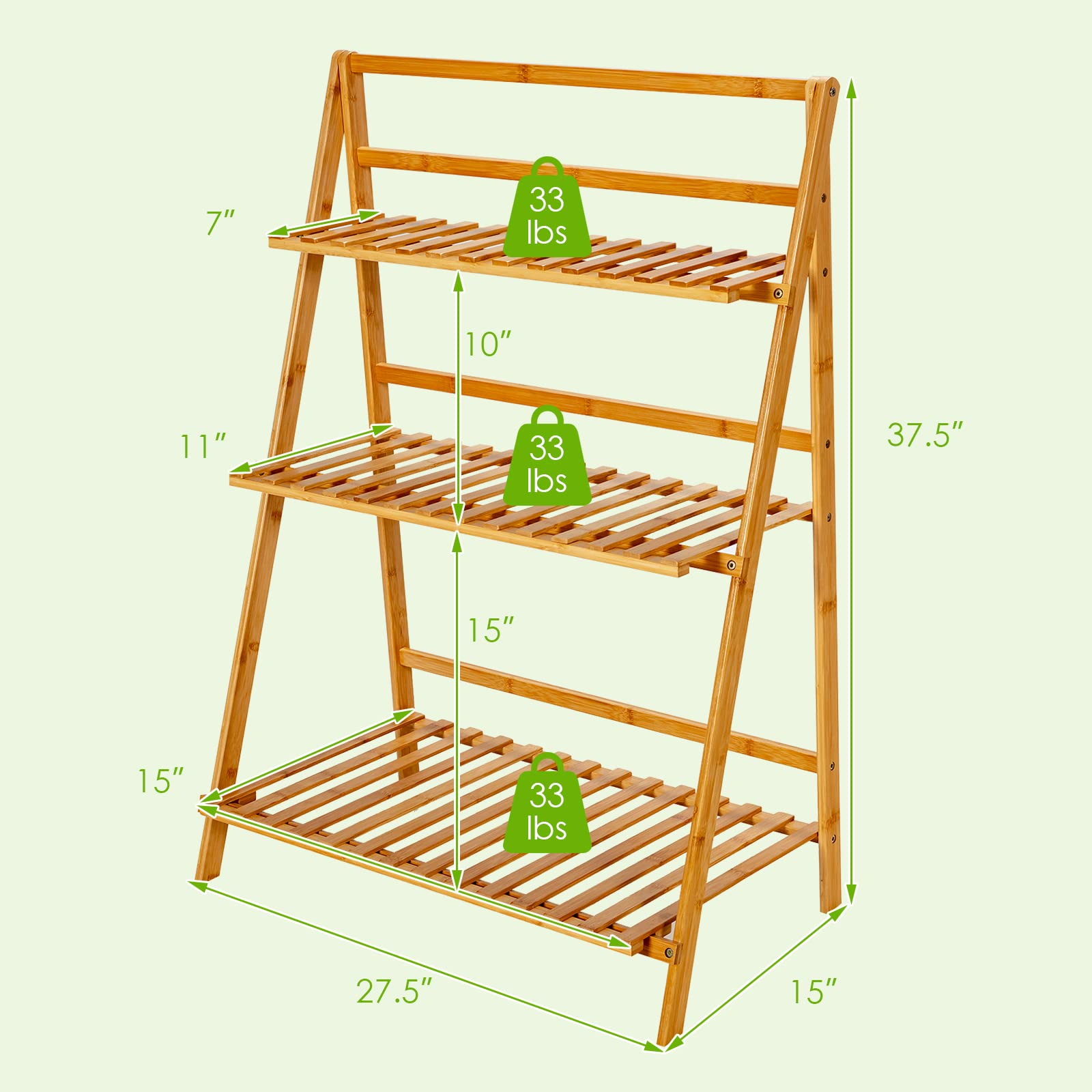 Giantex 3 Tier Folding Storage Shelf, Bamboo Ladder Plant Stand