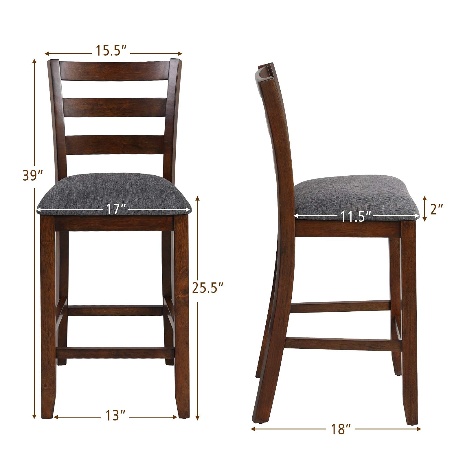 Upholstered Bar Stools with Solid Rubber Wood Frame, Foam-Padded Cushion