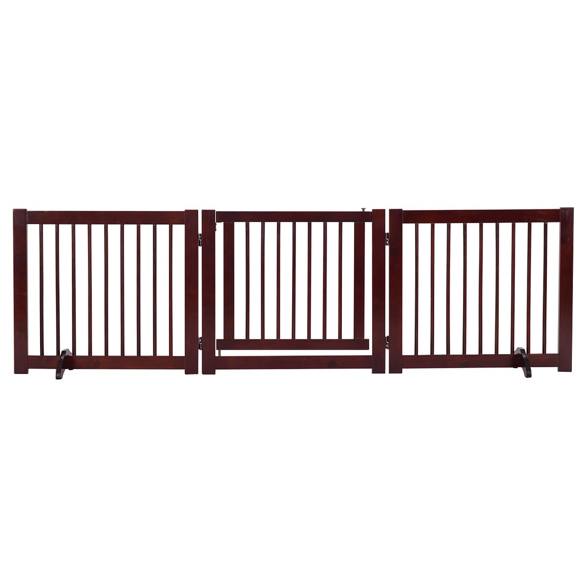 Giantex 24inch Freestanding Wood Dog Gate with Walk Through Door and 2PCS Support Feet (24 inch)