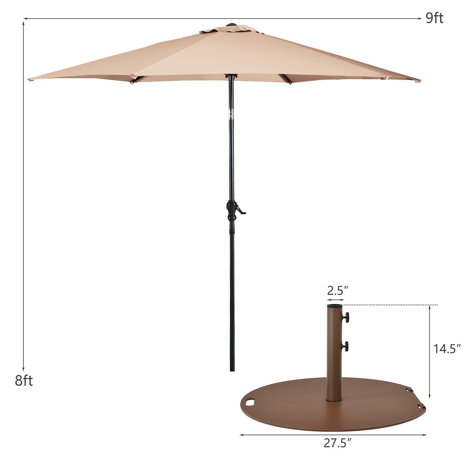 Giantex Patio Umbrella with Base Stand, 9ft Market Umbrella