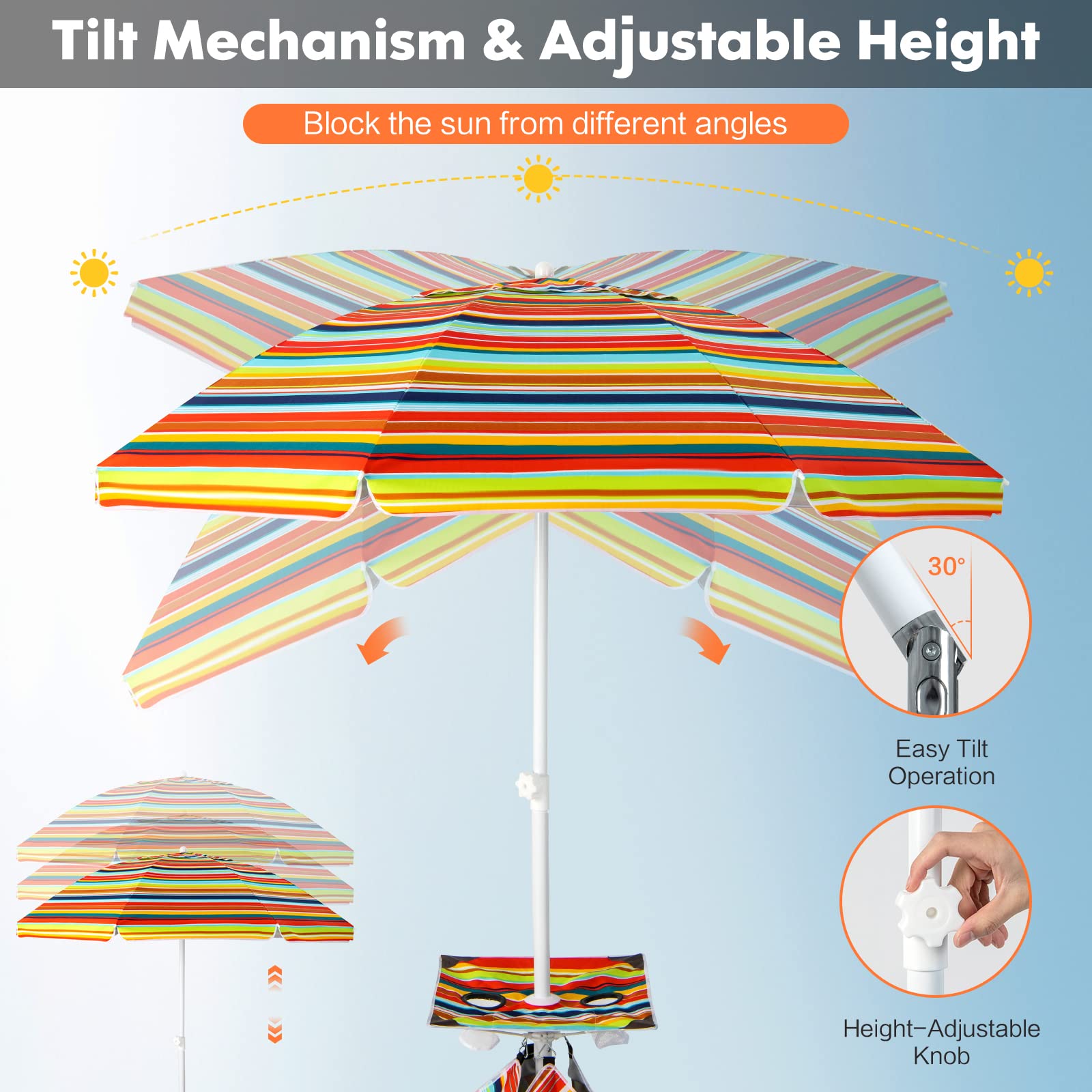 Giantex Beach Umbrella with Cup Holder Table and Sandbag