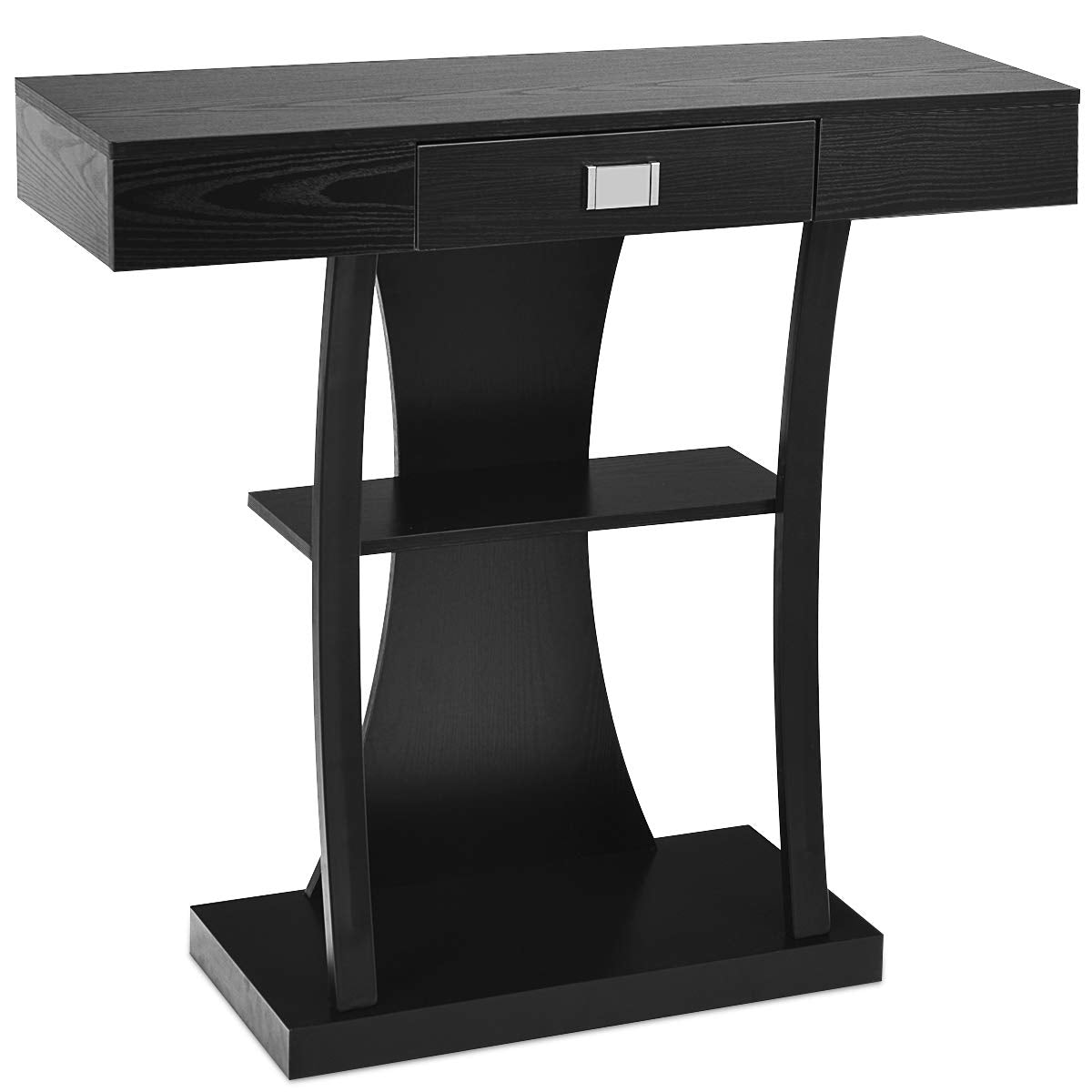 Giantex Console Table, Sofa Table with Drawer and 2-Tier Shelves (Black)