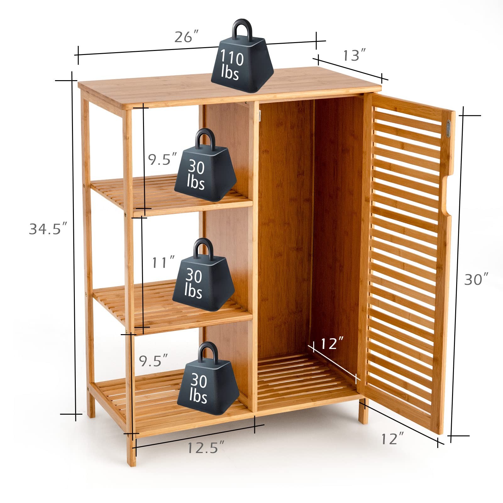 Bathroom Storage Cabinet Bamboo Floor Cabinet Free Standing Organizer - Giantex