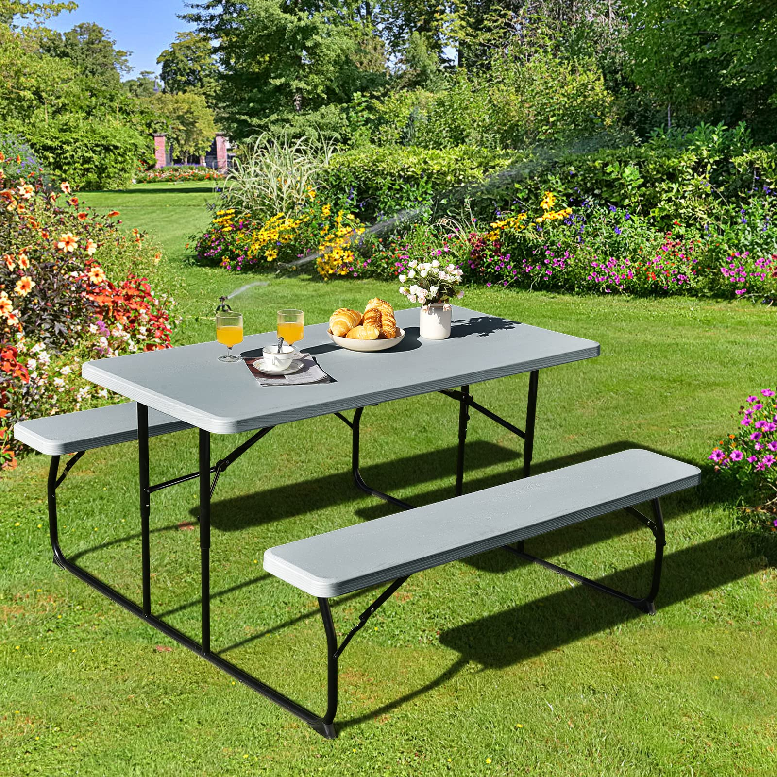 Giantex Folding Picnic Table Bench Set, Outdoor Dining Table Set