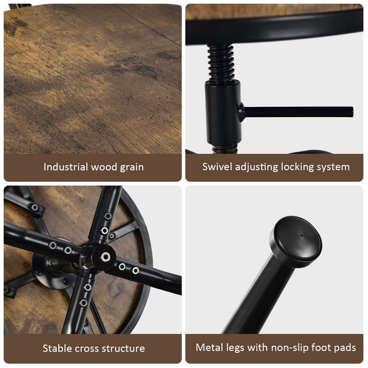 Industrial Bar Stool, Vintage Adjustable Swivel Counter Height Kitchen Dining Chair with Arc-Shaped Backrest