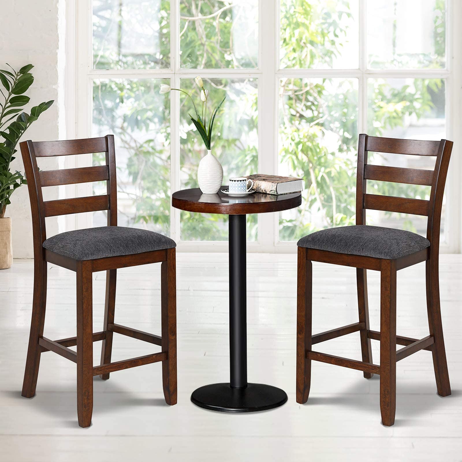 Upholstered Bar Stools with Solid Rubber Wood Frame, Foam-Padded Cushion