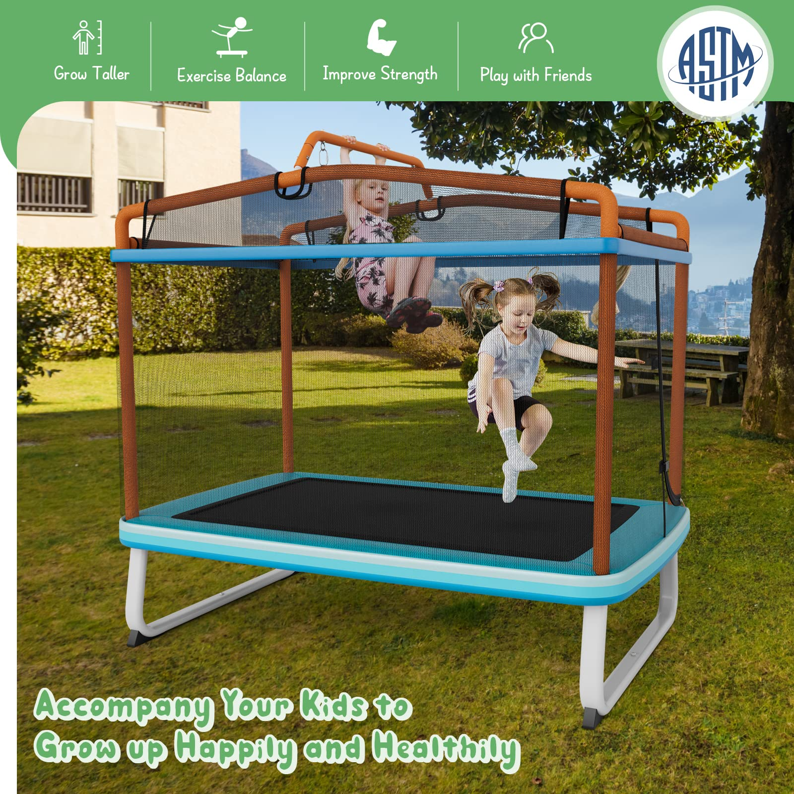 Giantex 6Ft Kids Trampoline with Swing and Horizontal Bar