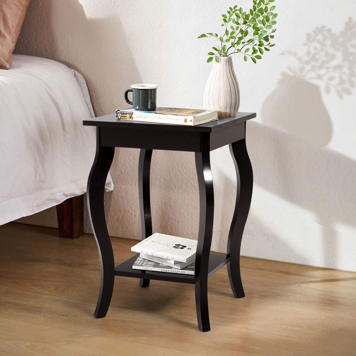 16" End Table W/Storage & Shelf Curved Legs Home Furniture for Living Room