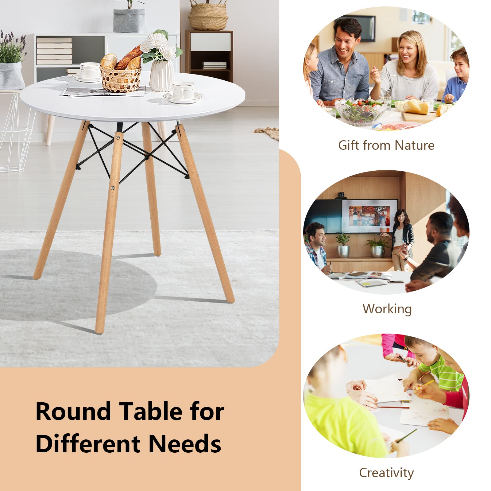 Giantex Dining Table, Round Dining Room Table with Solid Beech Wood Legs