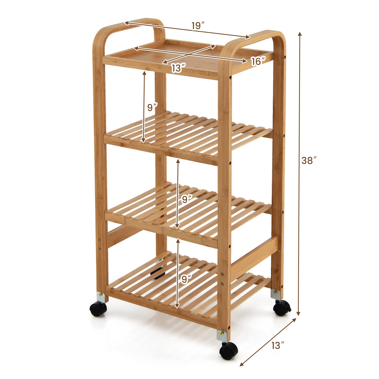 Giantex 4-Tier Bamboo Storage Cart, Rolling Utility Cart, Storage Rack on Wheels