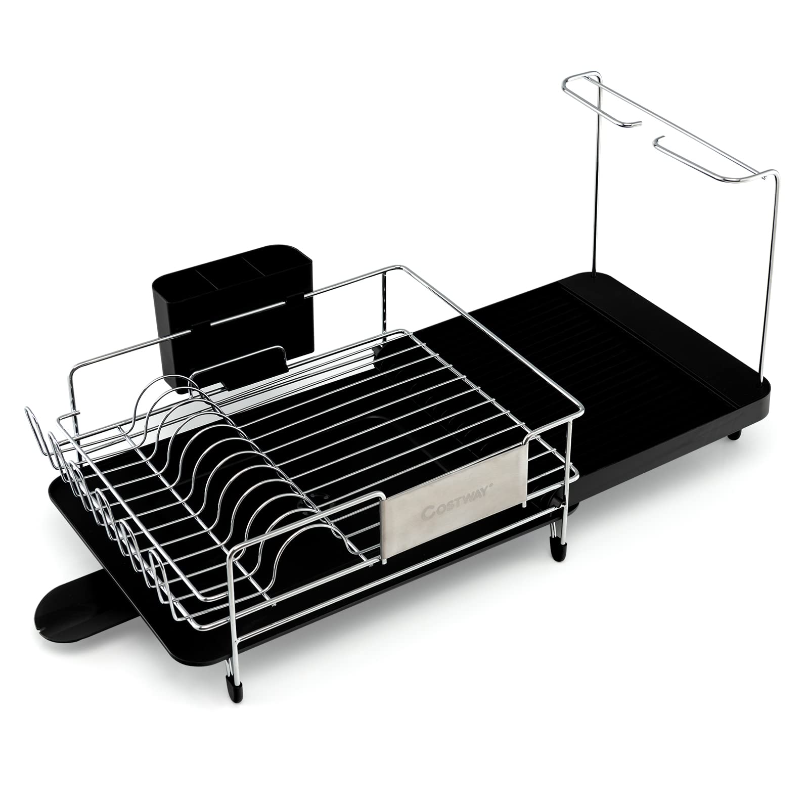 Giantexus Giantex Stainless Steel Dish Rack, Expandable Dish Drainer Rack with Cutlery Cup Glass Holder