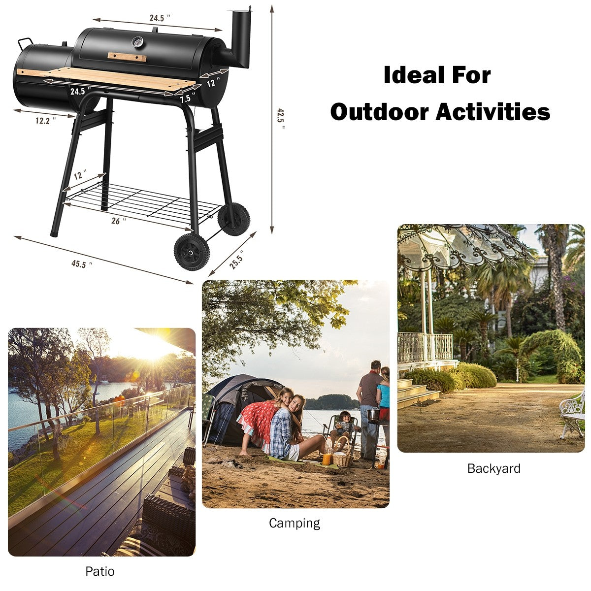 BBQ Charcoal Grill with Offset Smoker - Giantexus
