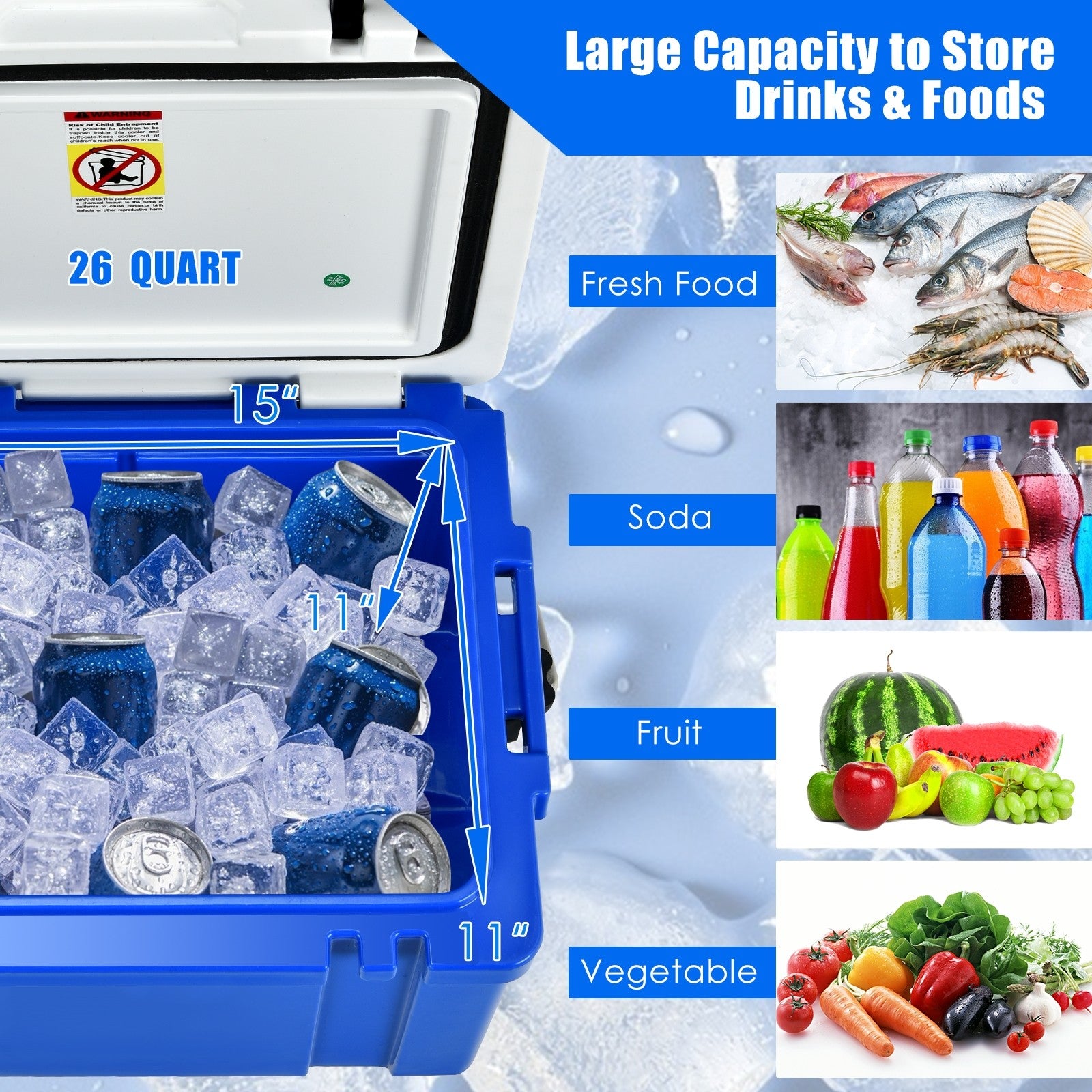 Portable Cooler, 26 Quart 3-4 Days Camping Ice Chest with Stainless Handles / Nylon Rope Handle