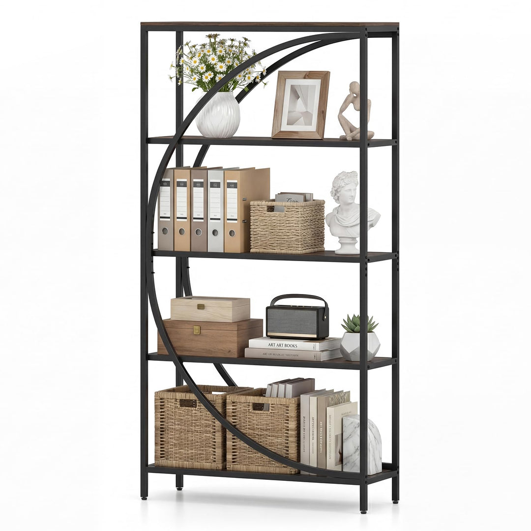 Giantex 65" Tall Industrial Etagere Bookcase with Half-Moon Shape for Living Room and Home Office