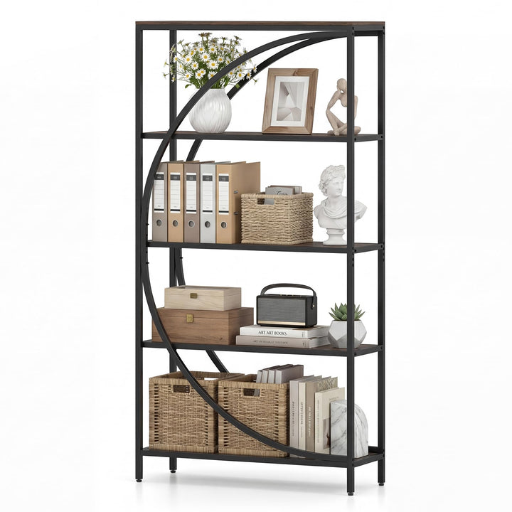 Giantex 65" Tall Industrial Etagere Bookcase with Half-Moon Shape for Living Room and Home Office