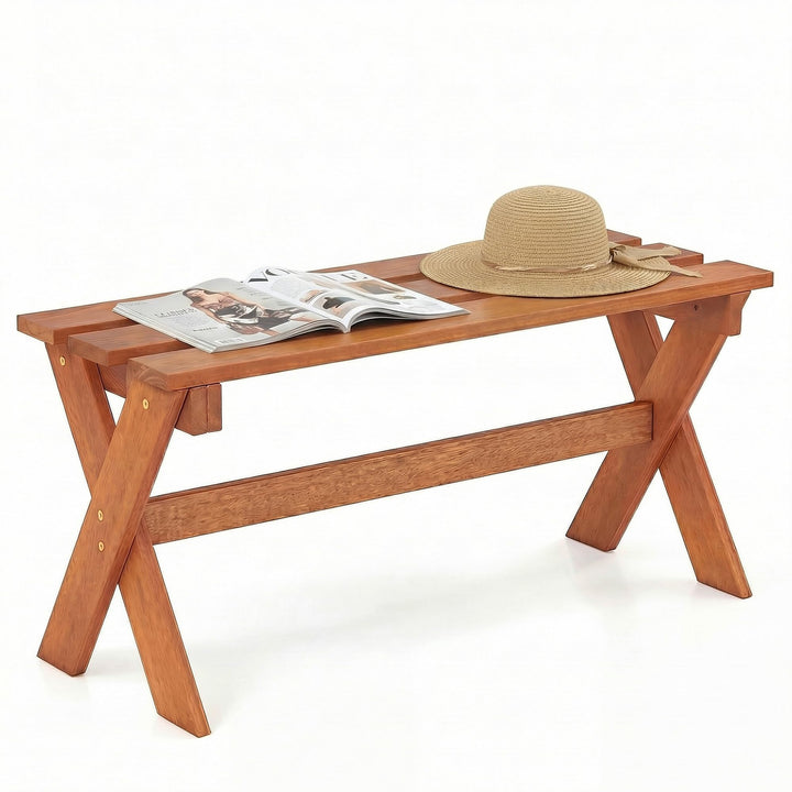 Giantex 36" Backless Wood Outdoor Bench with Slatted Seat &amp; Solid Wood Frame