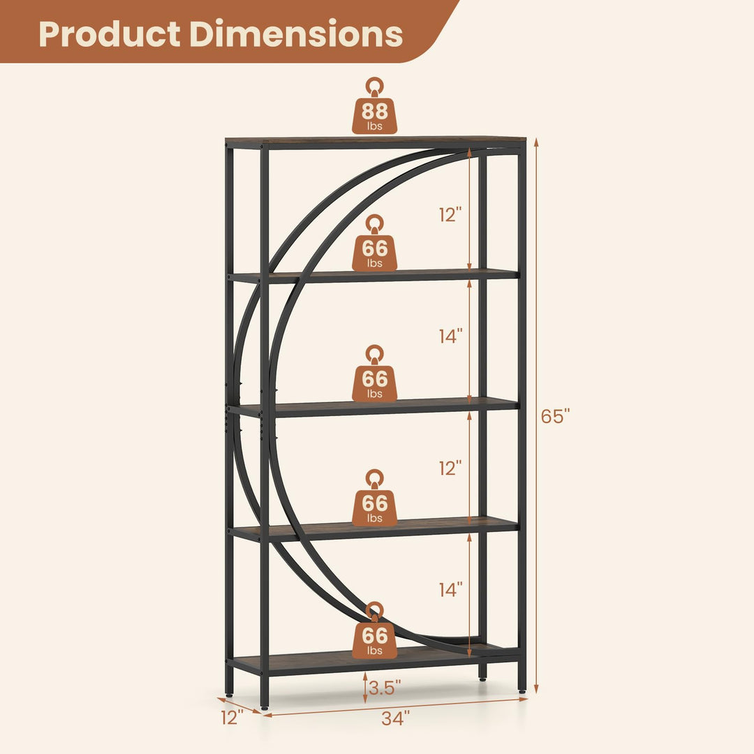 Giantex 65" Tall Industrial Etagere Bookcase with Half-Moon Shape for Living Room and Home Office