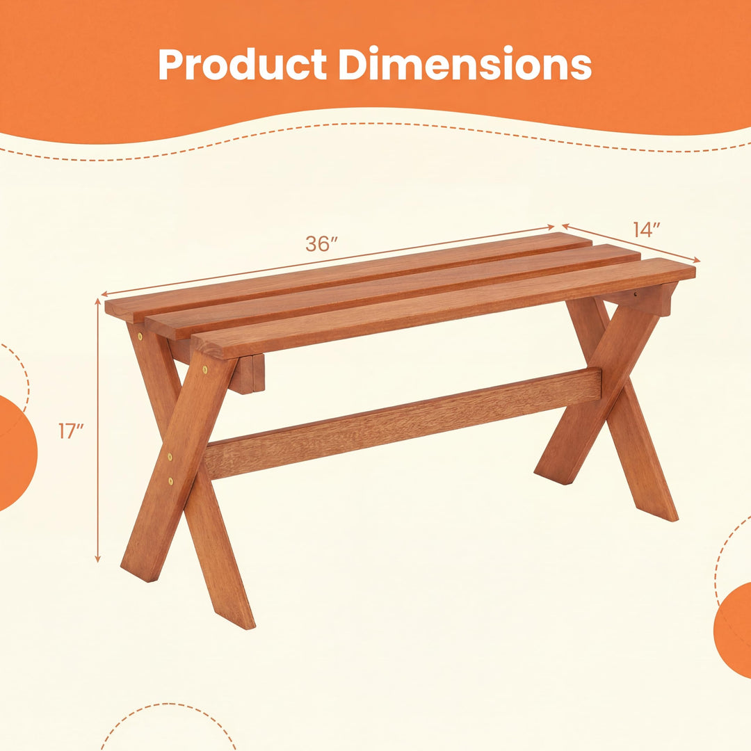 Giantex 36" Backless Wood Outdoor Bench with Slatted Seat &amp; Solid Wood Frame
