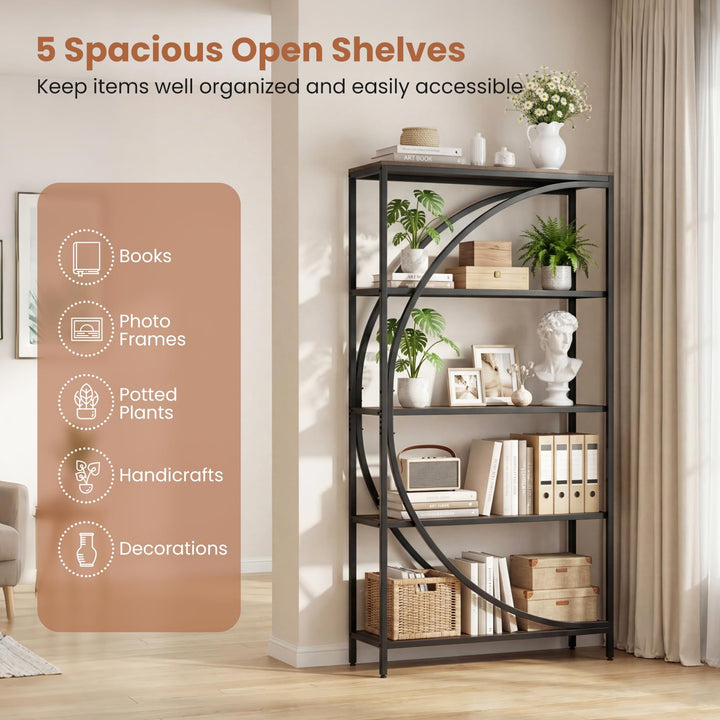 Giantex 65" Tall Industrial Etagere Bookcase with Half-Moon Shape for Living Room and Home Office