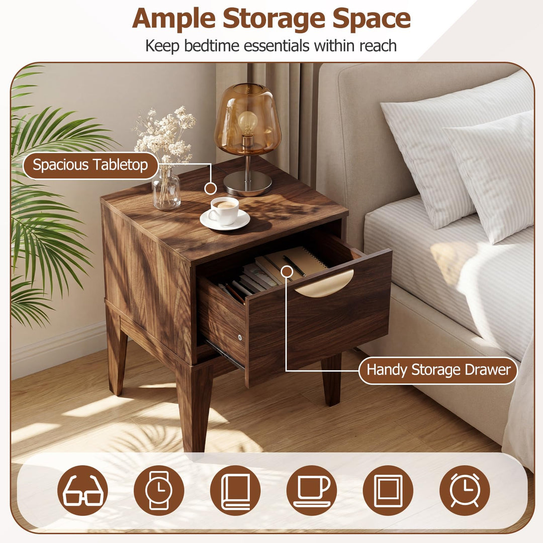 Giantex Mid Century Modern Night Stand with Storage for Small Spaces Bedroom