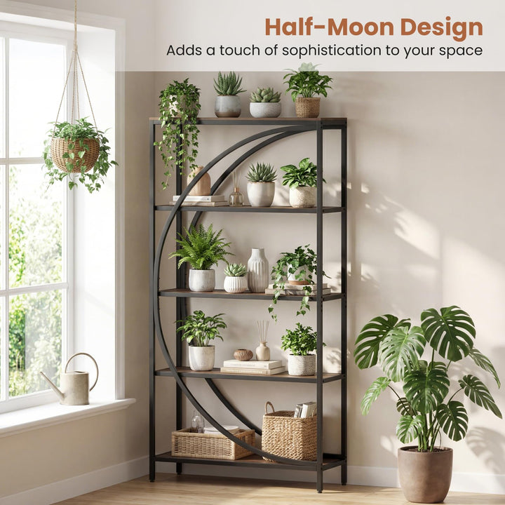 Giantex 65" Tall Industrial Etagere Bookcase with Half-Moon Shape for Living Room and Home Office