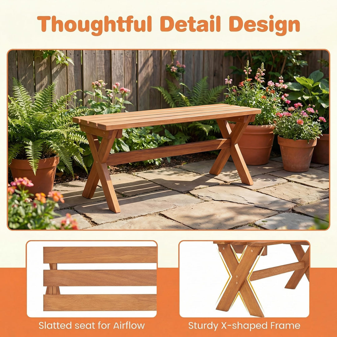 Giantex 36" Backless Wood Outdoor Bench with Slatted Seat &amp; Solid Wood Frame