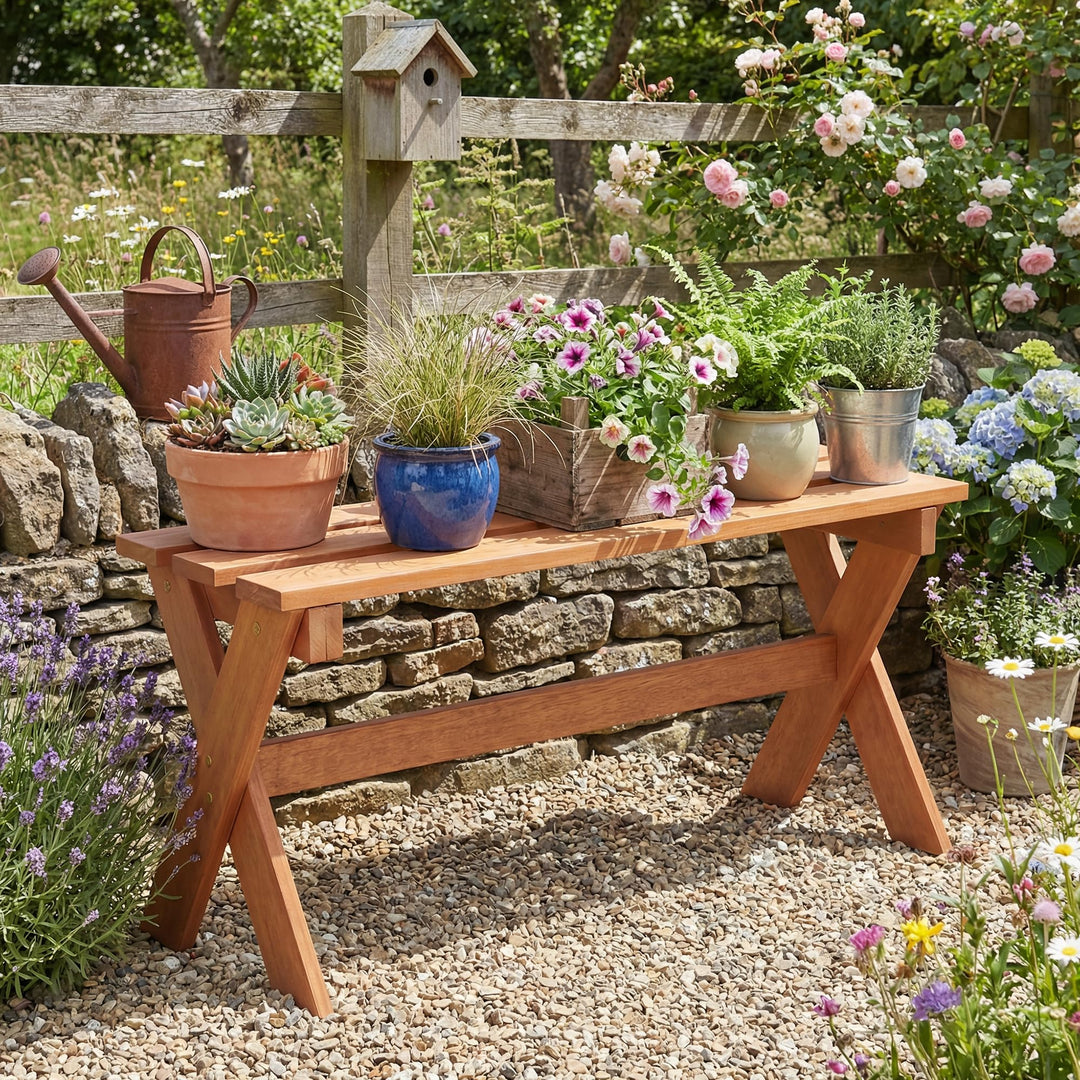 Giantex 36" Backless Wood Outdoor Bench with Slatted Seat &amp; Solid Wood Frame