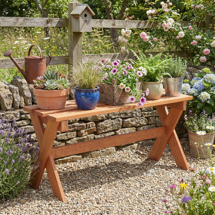Giantex 36" Backless Wood Outdoor Bench with Slatted Seat &amp; Solid Wood Frame