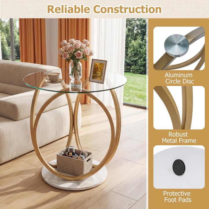 Giantex Round Faux Marble Sofa Couch Side Table with Tempered Glass Tabletop (1/2)