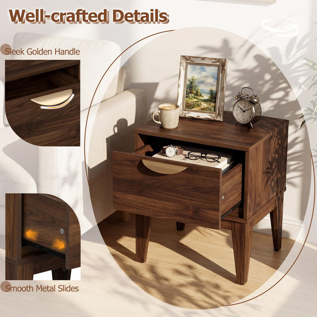 Giantex Mid Century Modern Night Stand with Storage for Small Spaces Bedroom