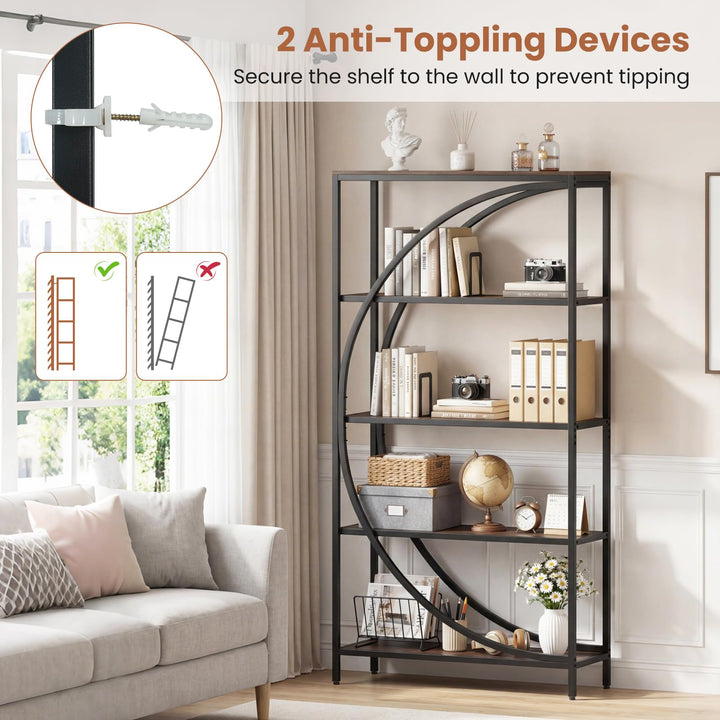 Giantex 65" Tall Industrial Etagere Bookcase with Half-Moon Shape for Living Room and Home Office
