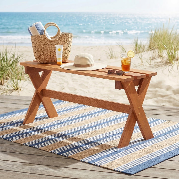 Giantex 36" Backless Wood Outdoor Bench with Slatted Seat &amp; Solid Wood Frame