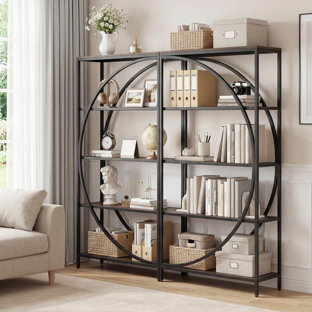 Giantex 65" Tall Industrial Etagere Bookcase with Half-Moon Shape for Living Room and Home Office
