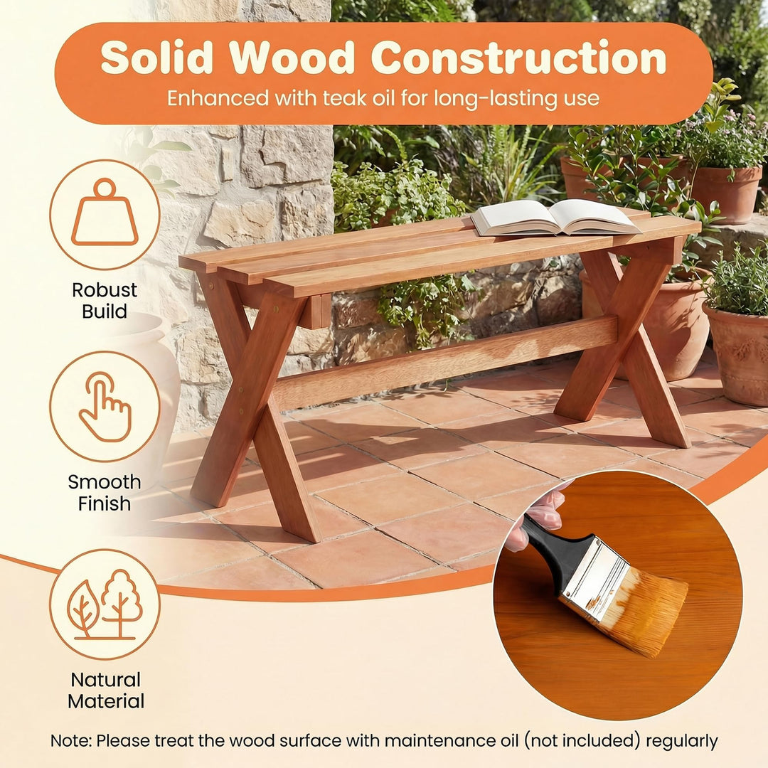 Giantex 36" Backless Wood Outdoor Bench with Slatted Seat &amp; Solid Wood Frame