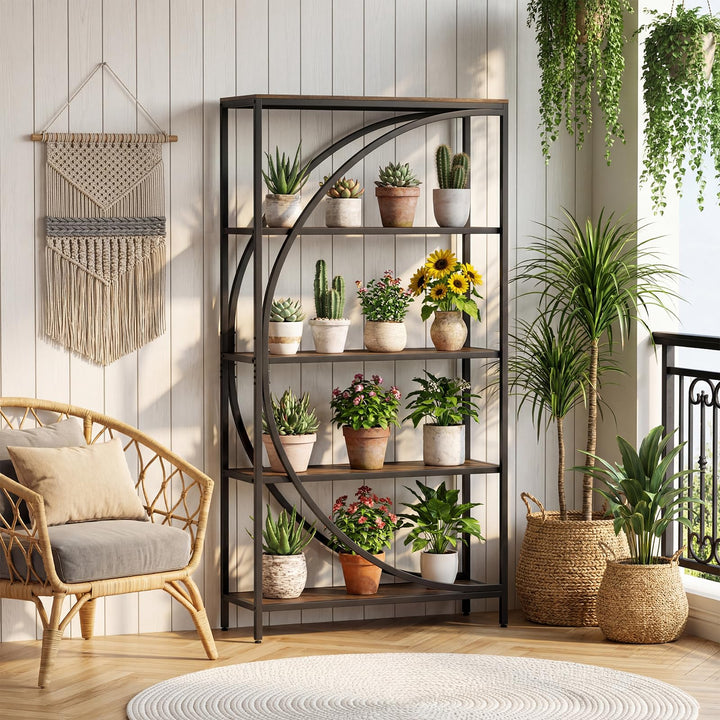 Giantex 65" Tall Industrial Etagere Bookcase with Half-Moon Shape for Living Room and Home Office