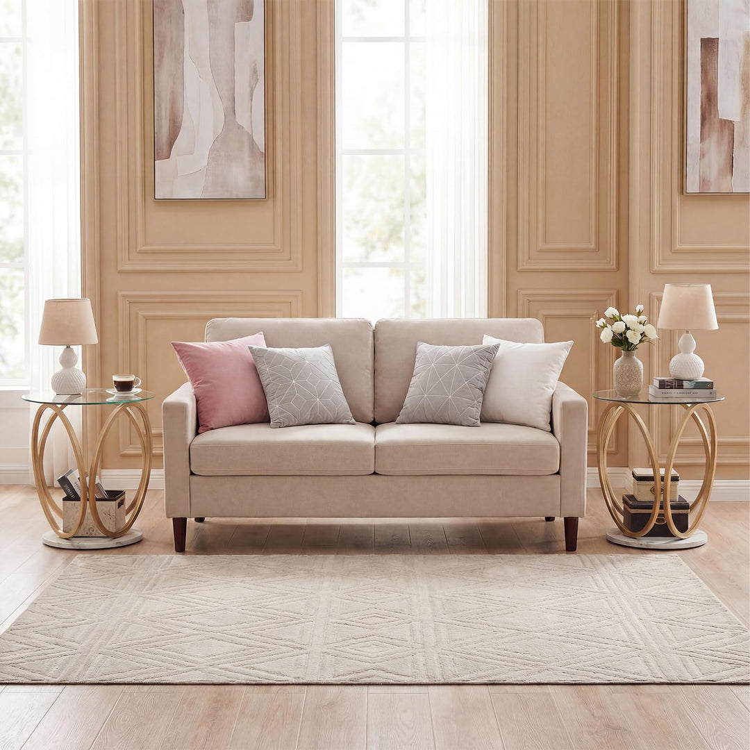 Giantex Round Faux Marble Sofa Couch Side Table with Tempered Glass Tabletop (1/2)