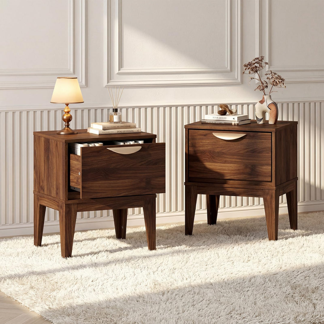 Giantex Mid Century Modern Night Stand with Storage for Small Spaces Bedroom