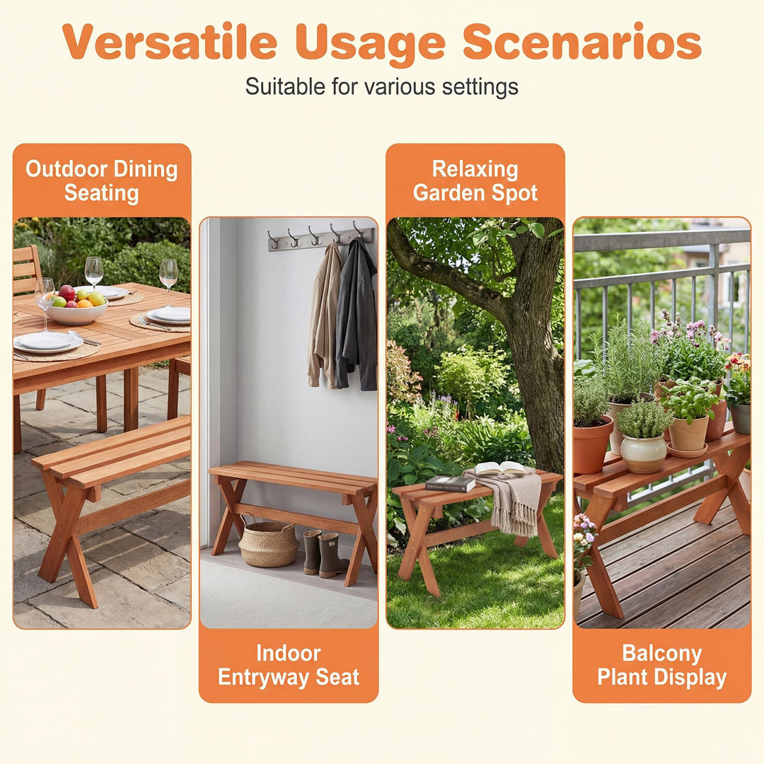 Giantex 36" Backless Wood Outdoor Bench with Slatted Seat &amp; Solid Wood Frame